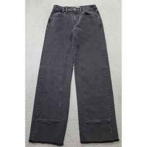 We the Free Twisted Jeans Womens Size 24 Black Denim Stretch Frayed Hem Wide Leg